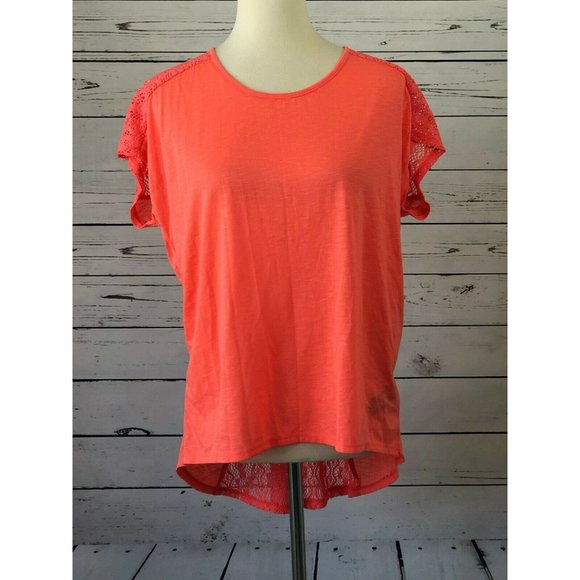 Forever 21 Tunic Top Shirt Small Coral Orange Sexy Eyelet Short Sleeve Y2K NWT - Picture 3 of 6